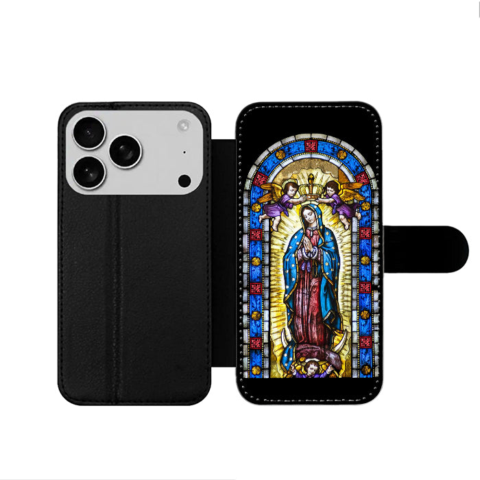 Lady Virgin Guadalupe Stained Glass iPhone 17 Wallet Case