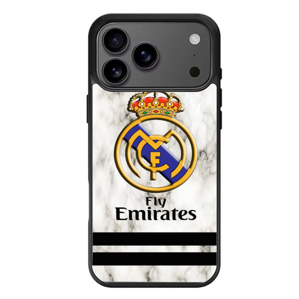 Real Madrid Logo White Marble Stripe iPhone 17 Case