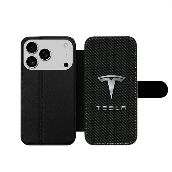 Tesla Carbon Logo iPhone 17 Wallet Case